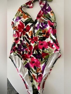 Shade & Shore Floral Halter One-Piece Swimsuit - Pink, Purple & Green